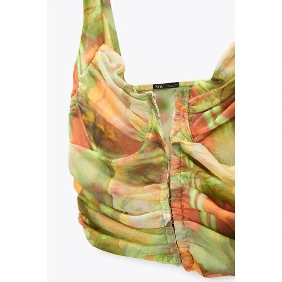 NWOT Zara multicoloured abstract printed tulle corset-inspired crop top, S - Picture 7 of 11